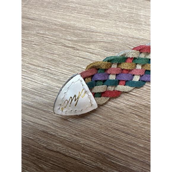 Vintage CHIC Rainbow Braided Belt Split Leather Unisex Medium White Buckle 38" - Picture 2 of 6